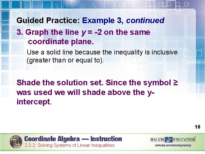 Guided Practice: Example 3, continued 3. Graph the line y = -2 on the