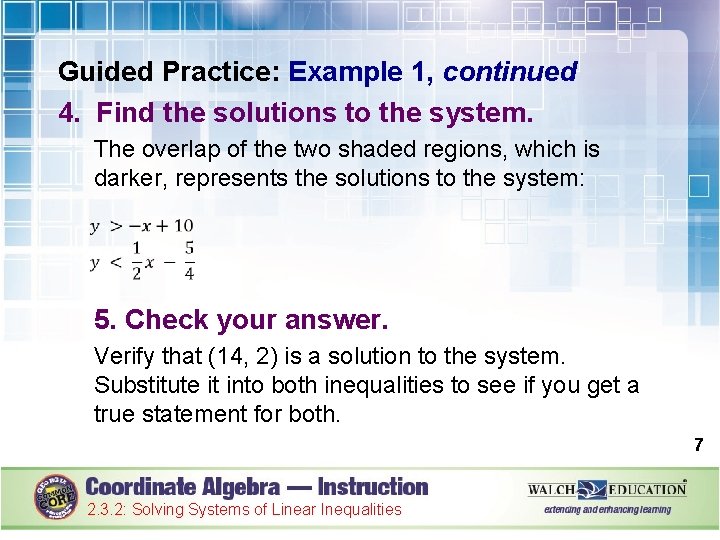 Guided Practice: Example 1, continued 4. Find the solutions to the system. The overlap