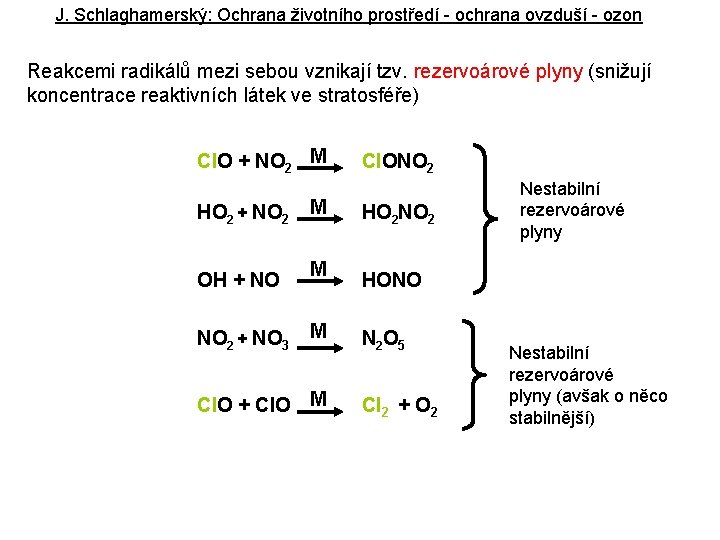 J. Schlaghamerský: Ochrana životního prostředí - ochrana ovzduší - ozon Reakcemi radikálů mezi sebou