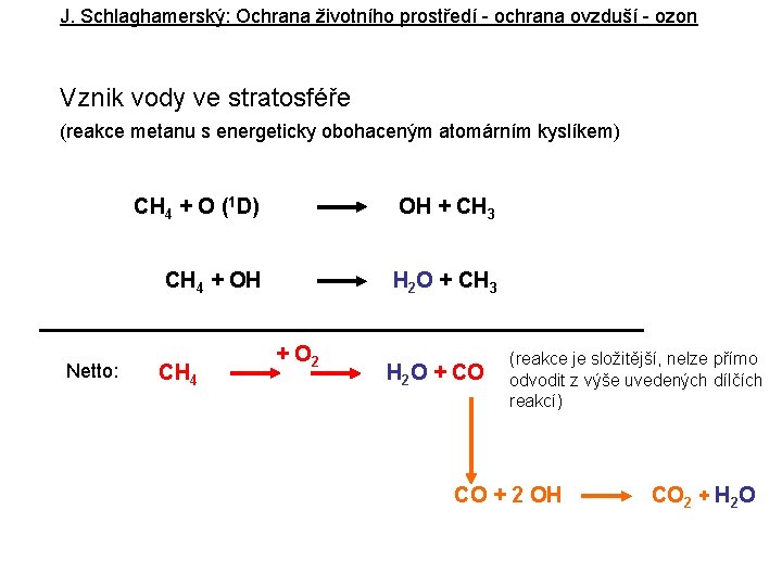 J. Schlaghamerský: Ochrana životního prostředí - ochrana ovzduší - ozon Vznik vody ve stratosféře