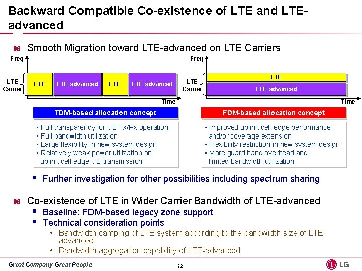 Backward Compatible Co-existence of LTE and LTEadvanced ◙ Smooth Migration toward LTE-advanced on LTE