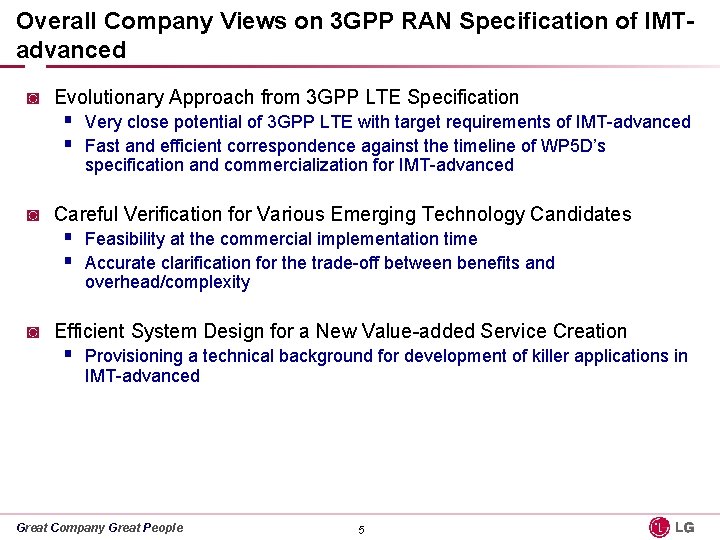 Overall Company Views on 3 GPP RAN Specification of IMTadvanced ◙ Evolutionary Approach from