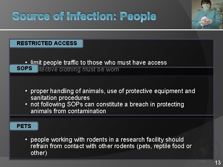 Source of Infection: People RESTRICTED ACCESS • limit people traffic to those who must