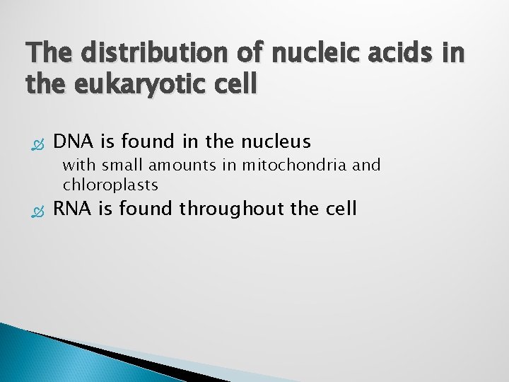 The distribution of nucleic acids in the eukaryotic cell DNA is found in the