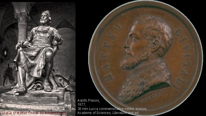 Statue of Matteo Civitali by Arnaldo Fazzi Adolfo Pieroni, 1877, 38 mm Lucca commemorative