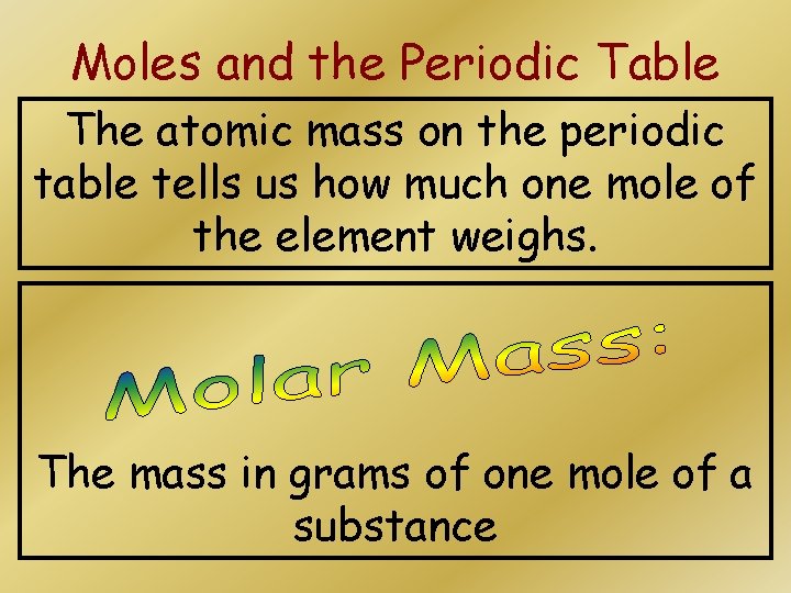 Moles and the Periodic Table The atomic mass on the periodic table tells us