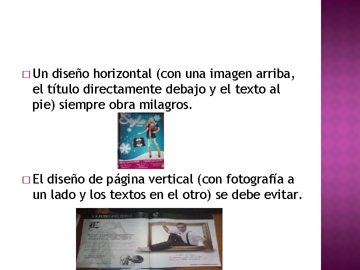 � Un diseño horizontal (con una imagen arriba, el título directamente debajo y el