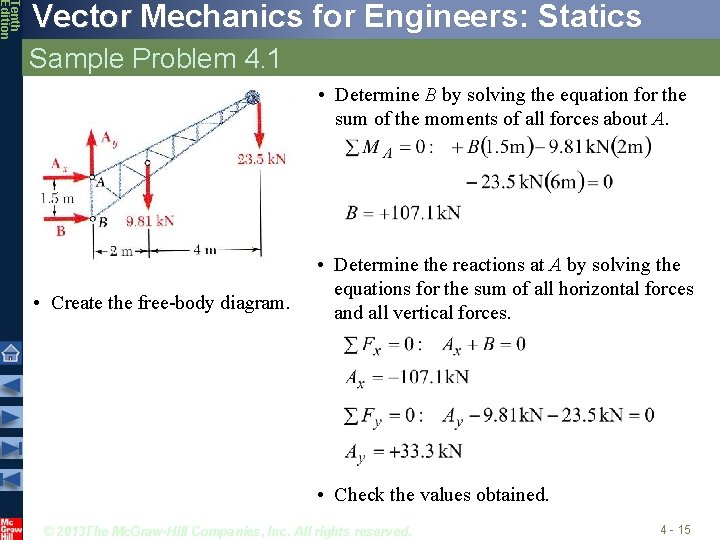 Tenth Edition Vector Mechanics for Engineers: Statics Sample Problem 4. 1 • Determine B