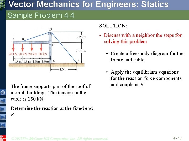 Tenth Edition Vector Mechanics for Engineers: Statics Sample Problem 4. 4 SOLUTION: - Discuss