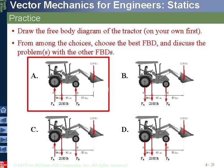 Tenth Edition Vector Mechanics for Engineers: Statics Practice • Draw the free body diagram
