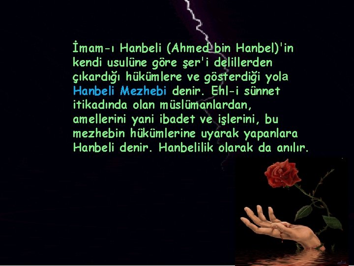 İmam-ı Hanbeli (Ahmed bin Hanbel)'in kendi usulüne göre şer'i delillerden çıkardığı hükümlere ve gösterdiği