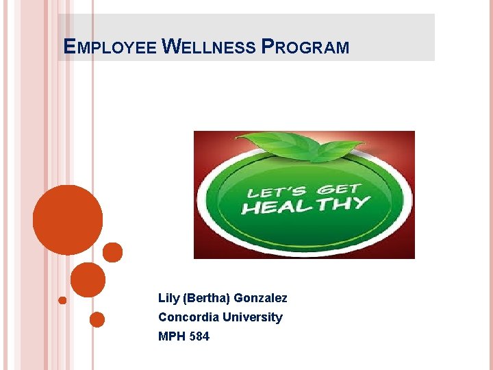 EMPLOYEE WELLNESS PROGRAM Lily (Bertha) Gonzalez Concordia University MPH 584 