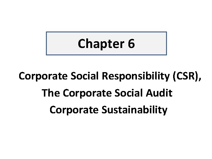 Chapter 6 Corporate Social Responsibility (CSR), The Corporate Social Audit Corporate Sustainability 