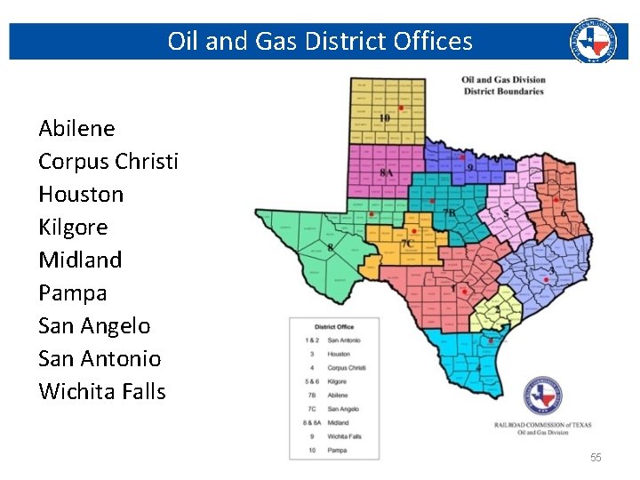 Oil and Gas District Offices Abilene Corpus Christi Houston Kilgore Midland Pampa San Angelo