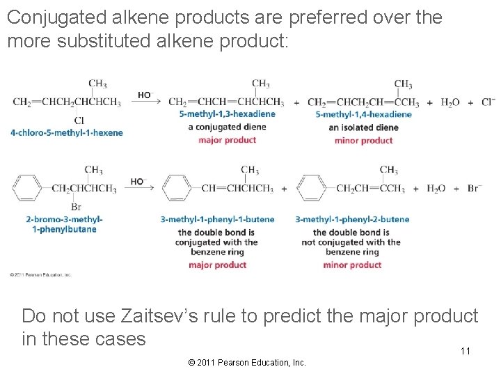 Conjugated alkene products are preferred over the more substituted alkene product: Do not use