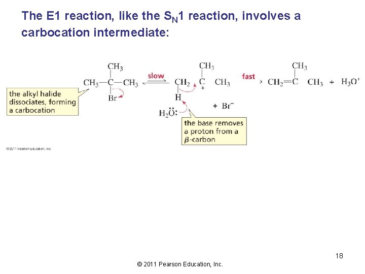 The E 1 reaction, like the SN 1 reaction, involves a carbocation intermediate: 18