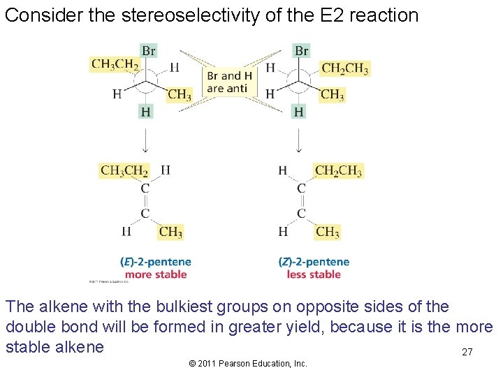 Consider the stereoselectivity of the E 2 reaction The alkene with the bulkiest groups