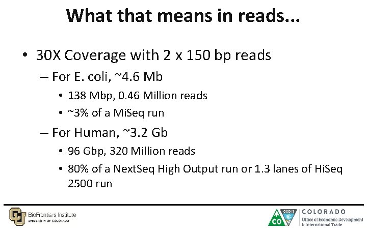 What that means in reads. . . • 30 X Coverage with 2 x