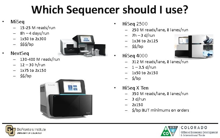 Which Sequencer should I use? • Mi. Seq – – • 15 -25 M