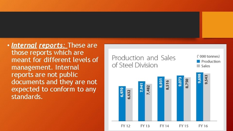  • Internal reports: These are those reports which are meant for different levels