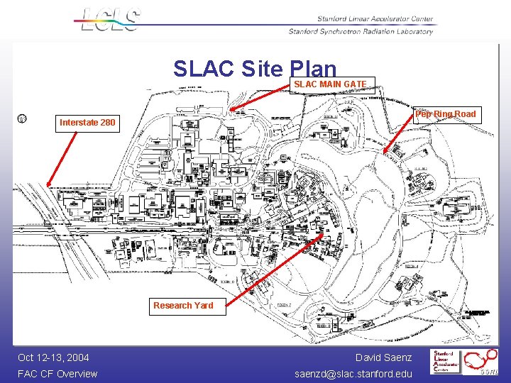 SLAC Site Plan SLAC MAIN GATE Pep Ring Road Interstate 280 Research Yard Oct