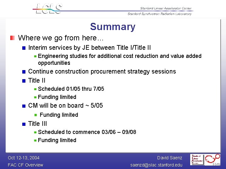 Summary Where we go from here… Interim services by JE between Title I/Title II