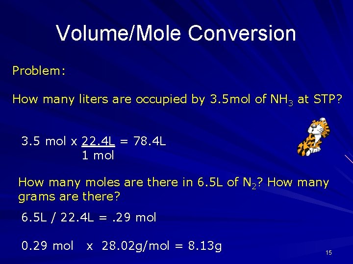 Volume/Mole Conversion Problem: How many liters are occupied by 3. 5 mol of NH