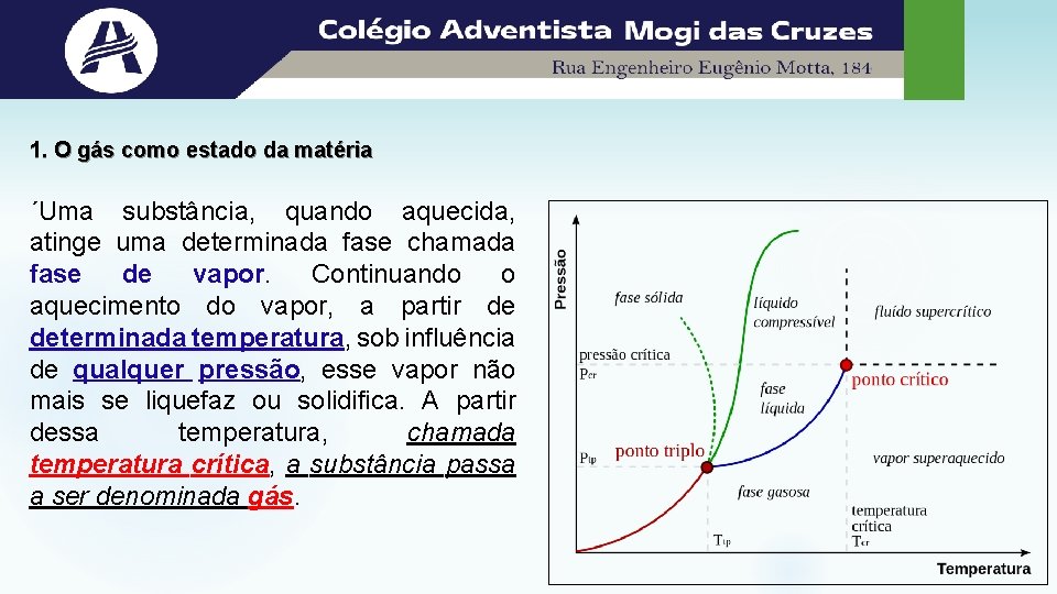 1. O gás como estado da matéria ´Uma substância, quando aquecida, atinge uma determinada