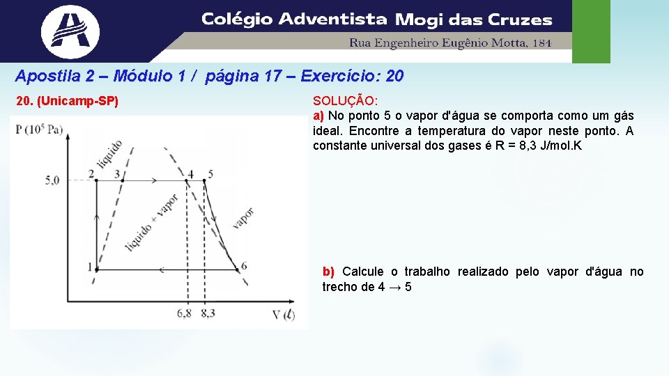 Apostila 2 – Módulo 1 / página 17 – Exercício: 20 20. (Unicamp-SP) SOLUÇÃO: