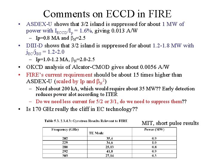Comments on ECCD in FIRE • ASDEX-U shows that 3/2 island is suppressed for