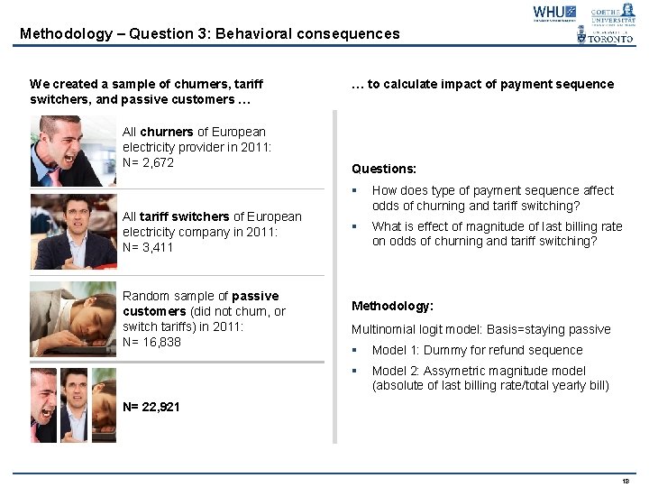 Methodology – Question 3: Behavioral consequences We created a sample of churners, tariff switchers,