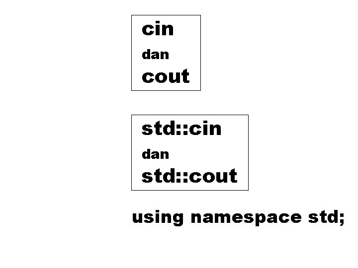 cin dan cout std: : cin dan std: : cout using namespace std; 