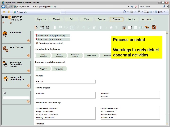 Process oriented Warnings to early detect abnormal activities Professional Services Automation Process oriented Warnings to early detect abnormal activities Professional Services Automation