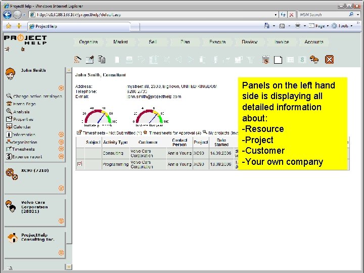 Panels on the left hand side is displaying all detailed information about: -Resource -Project Panels on the left hand side is displaying all detailed information about: -Resource -Project