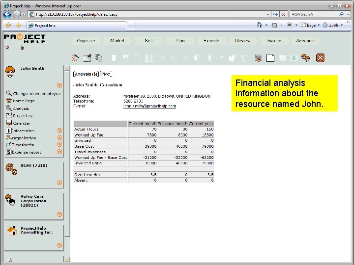 Financial analysis information about the resource named John. Professional Services Automation Financial analysis information about the resource named John. Professional Services Automation