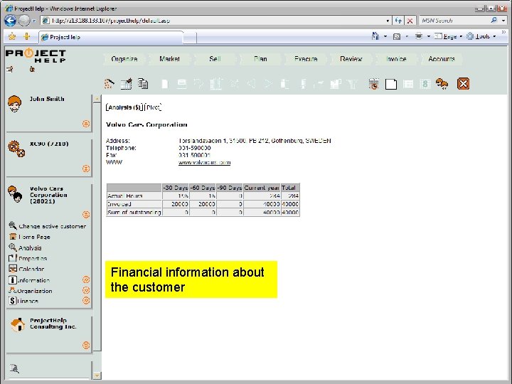Financial information about the customer Professional Services Automation Financial information about the customer Professional Services Automation