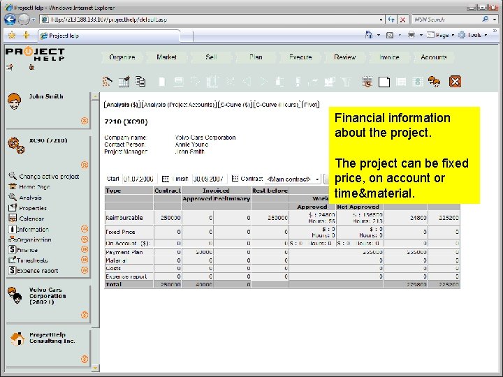 Financial information about the project. The project can be fixed price, on account or Financial information about the project. The project can be fixed price, on account or