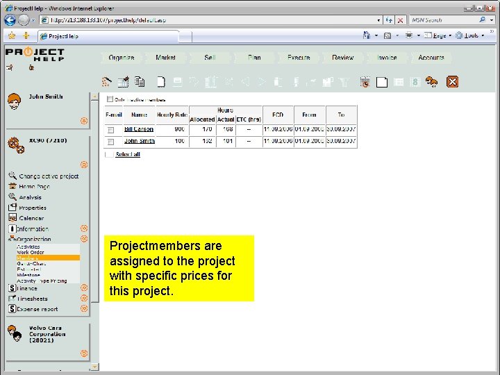 Projectmembers are assigned to the project with specific prices for this project. Professional Services Projectmembers are assigned to the project with specific prices for this project. Professional Services