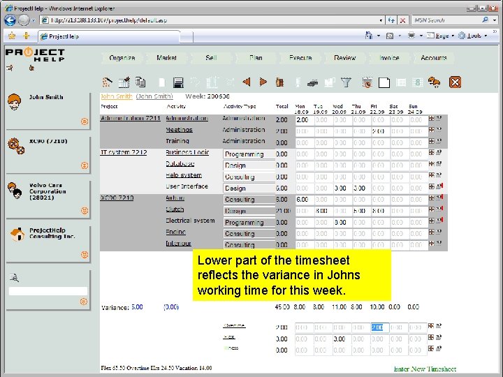 Lower part of the timesheet reflects the variance in Johns working time for this Lower part of the timesheet reflects the variance in Johns working time for this