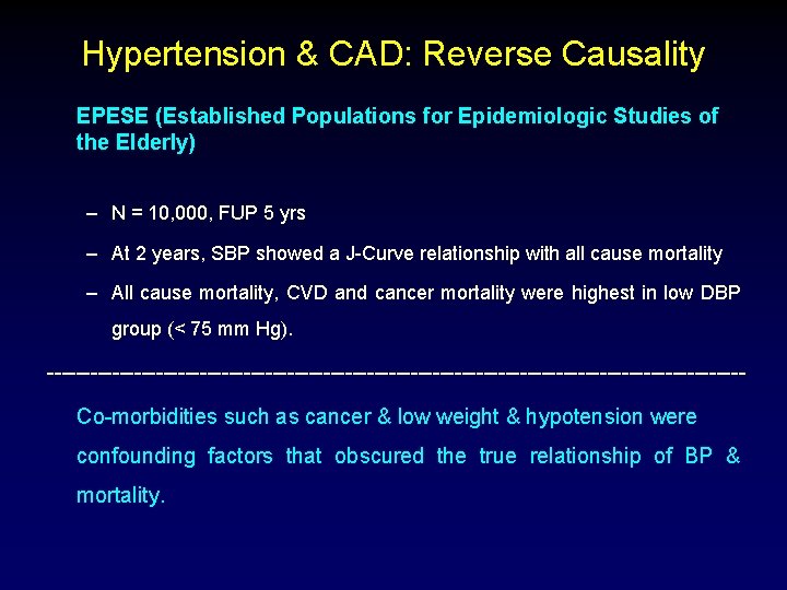 Hypertension & CAD: Reverse Causality EPESE (Established Populations for Epidemiologic Studies of the Elderly)