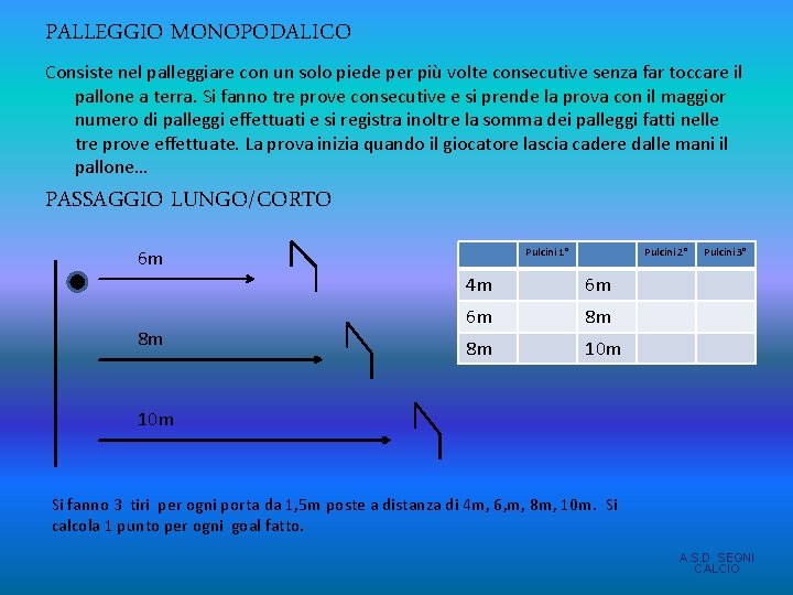 PALLEGGIO MONOPODALICO Consiste nel palleggiare con un solo piede per più volte consecutive senza PALLEGGIO MONOPODALICO Consiste nel palleggiare con un solo piede per più volte consecutive senza