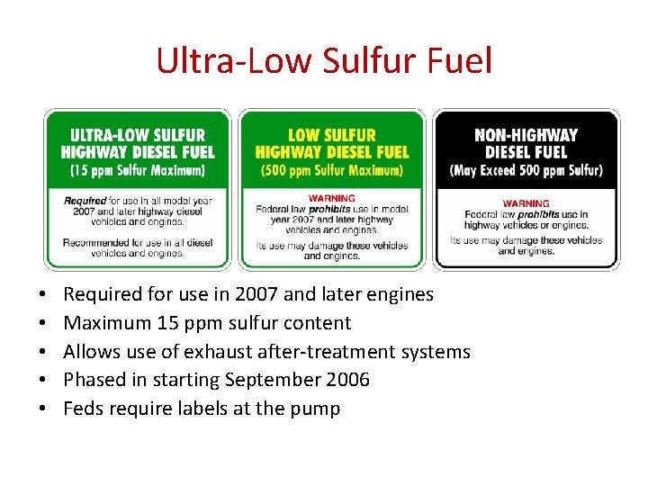 Ultra-Low Sulfur Fuel • • • Required for use in 2007 and later engines