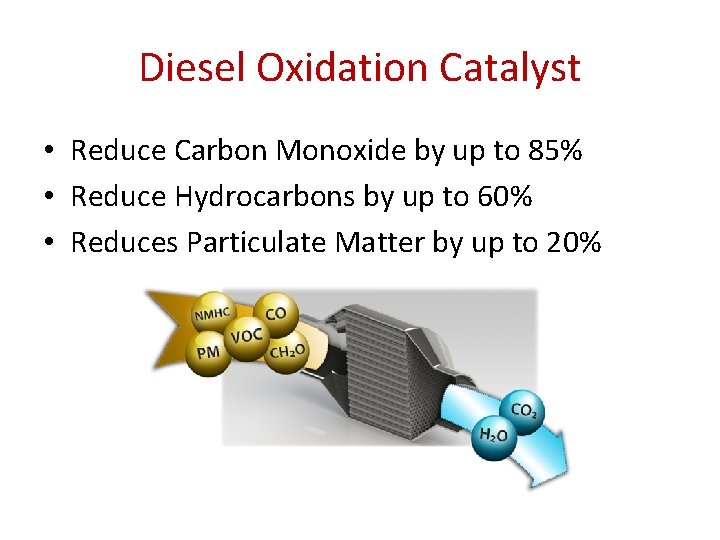 Diesel Oxidation Catalyst • Reduce Carbon Monoxide by up to 85% • Reduce Hydrocarbons