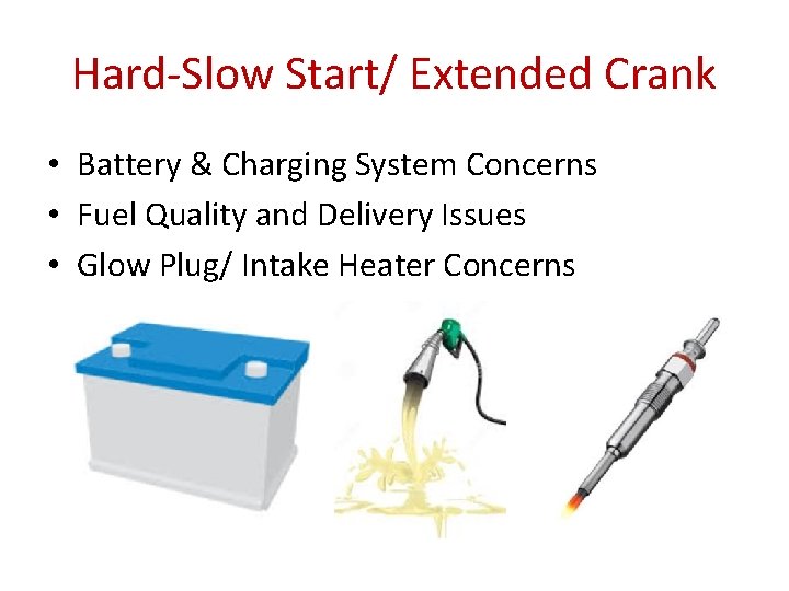Hard-Slow Start/ Extended Crank • Battery & Charging System Concerns • Fuel Quality and