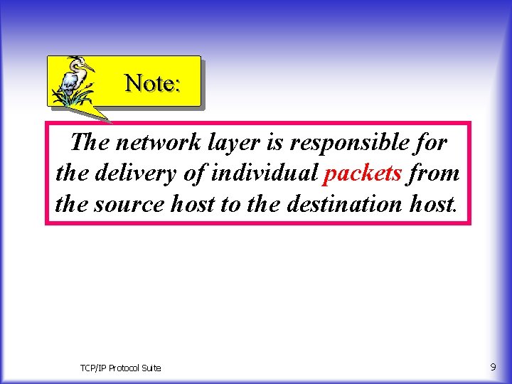 Note: The network layer is responsible for the delivery of individual packets from the