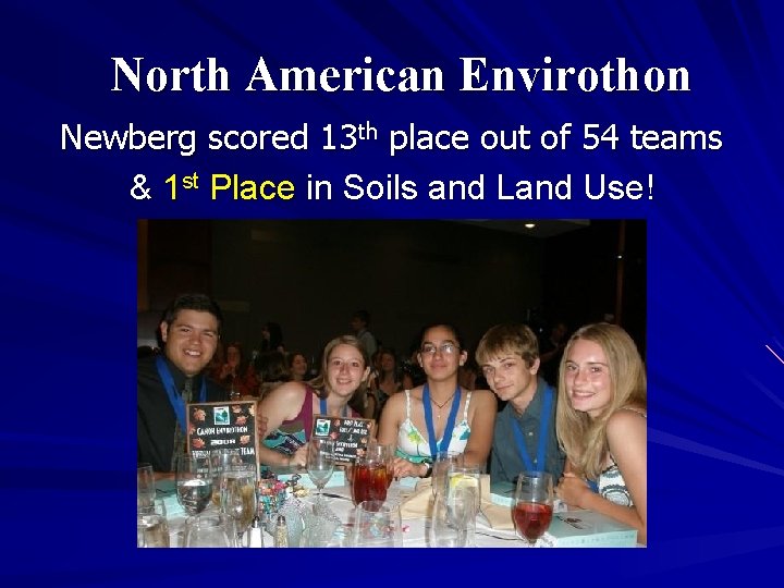 North American Envirothon Newberg scored 13 th place out of 54 teams & 1