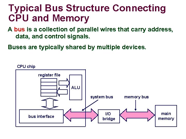 Typical Bus Structure Connecting CPU and Memory A bus is a collection of parallel