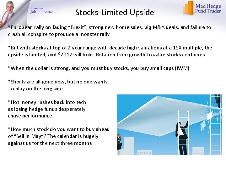 Stocks-Limited Upside *European rally on fading “Brexit”, strong new home sales, big M&A deals,