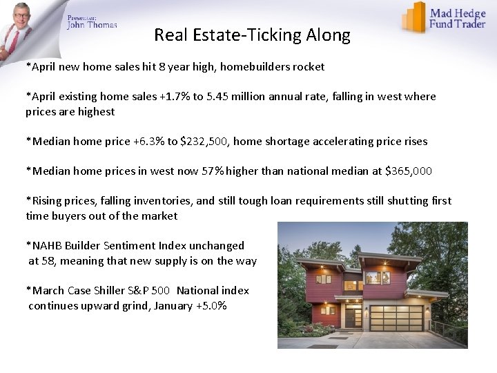 Real Estate-Ticking Along *April new home sales hit 8 year high, homebuilders rocket *April