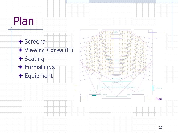 Plan Screens Viewing Cones (H) Seating Furnishings Equipment 26 